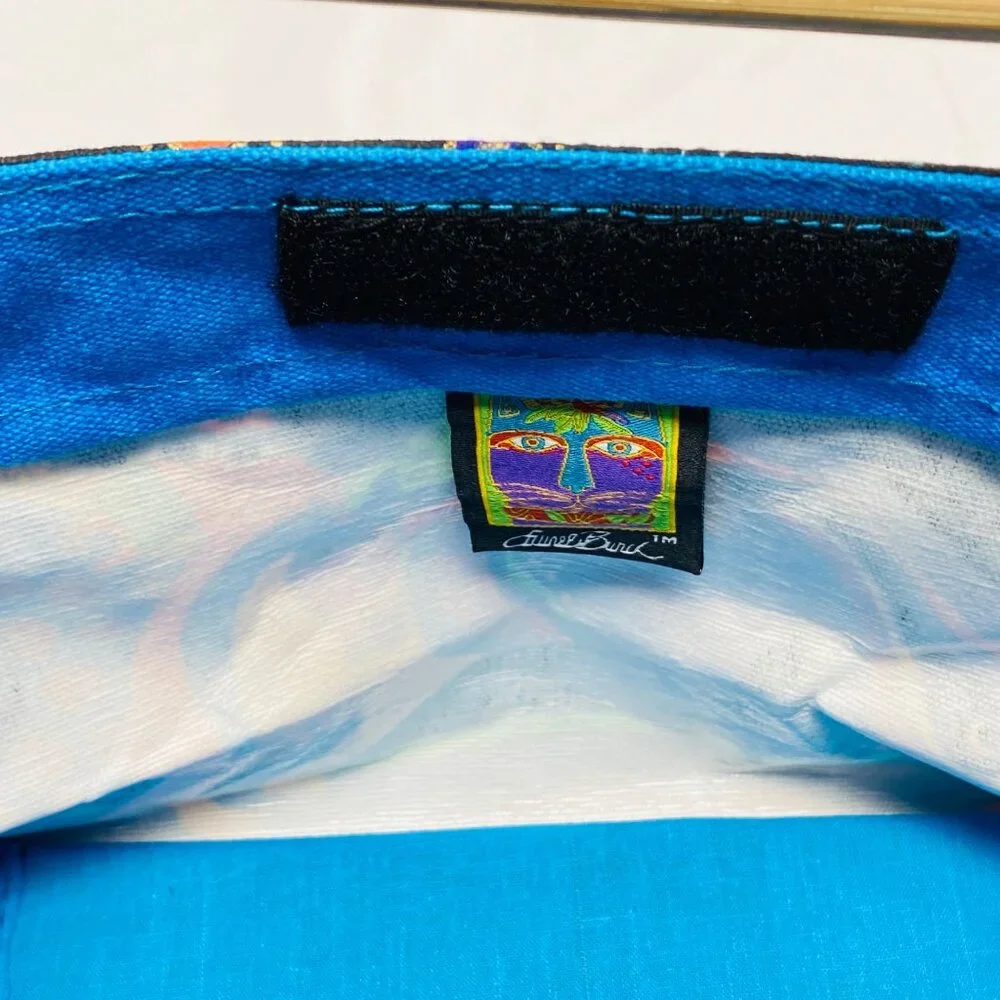 Laurel Burch Small Canvas Art Tote Bag With Blue Wooden Handles Horse Print